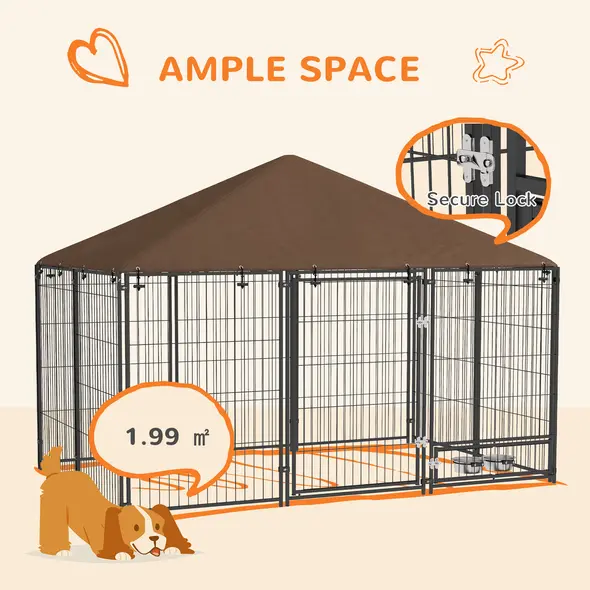 PawHut Outdoor Dog Kennel Puppy Play Pen with Canopy Garden Playpen Fence Crate Enclosure Cage Rotating Bowl 211 x 141 x 151 cm - 7