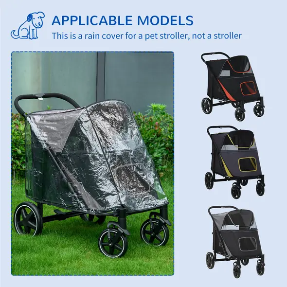 PawHut 4 Wheel Pet Stroller with Rain Cover for Medium and Large Dogs - Black - 6