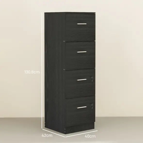 HOMCOM Four-Drawer Lockable Filing Cabinet - Black Wood Effect - 2