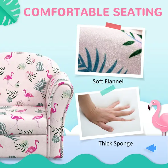 AIYAPLAY Kids Armchair with Flamingo Design, Wooden Frame, for Bedroom, Playroom, Kids Room - Pink - 4