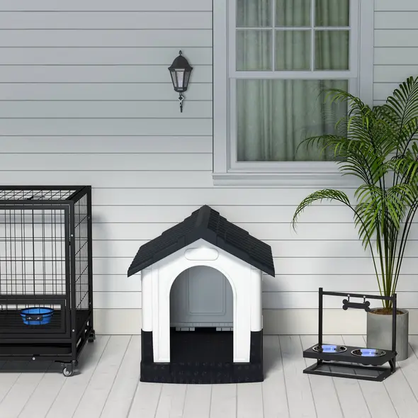 PawHut Plastic Dog Kennel with Windows, for Garden Patio, Miniature and Small Dogs, 80 x 69 x 76cm - Grey - 8