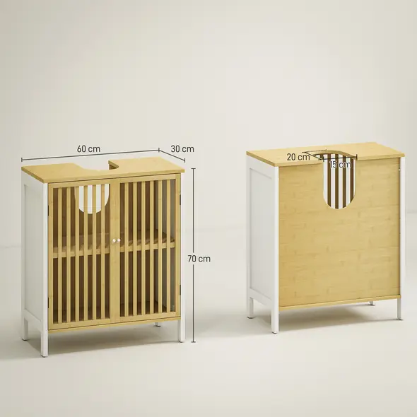 HOMCOM Bamboo-Blend Retro Cut-Out Under Sink Cabinet - 2