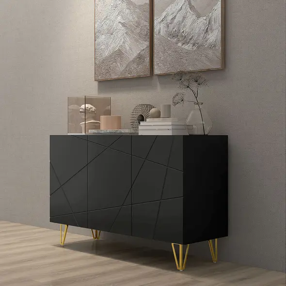 HOMCOM Modern Luxe High Gloss Sideboard, with Hairpin Legs - Black - 6