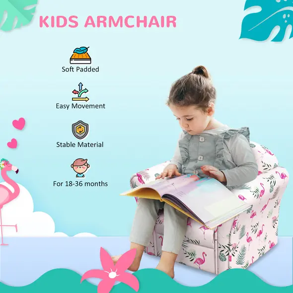 AIYAPLAY Kids Armchair with Flamingo Design, Wooden Frame, for Bedroom, Playroom, Kids Room - Pink - 6