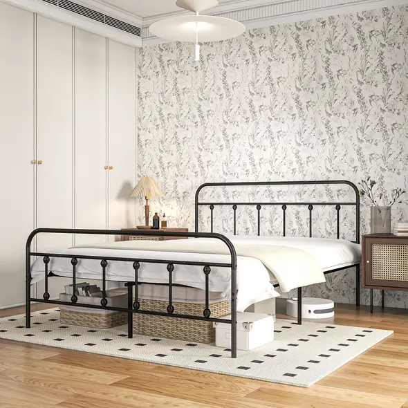 HOMCOM Double Minimalistic Metal Bed Frame - Black - 1