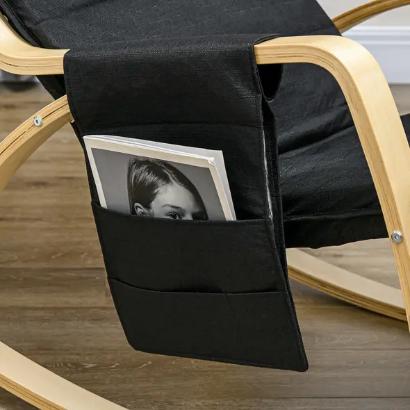 HOMCOM Rocking Lounge Chair Recliner Relaxation Lounging Relaxing Seat with Adjustable Footrest, Side Pocket and Pillow, Black - 6