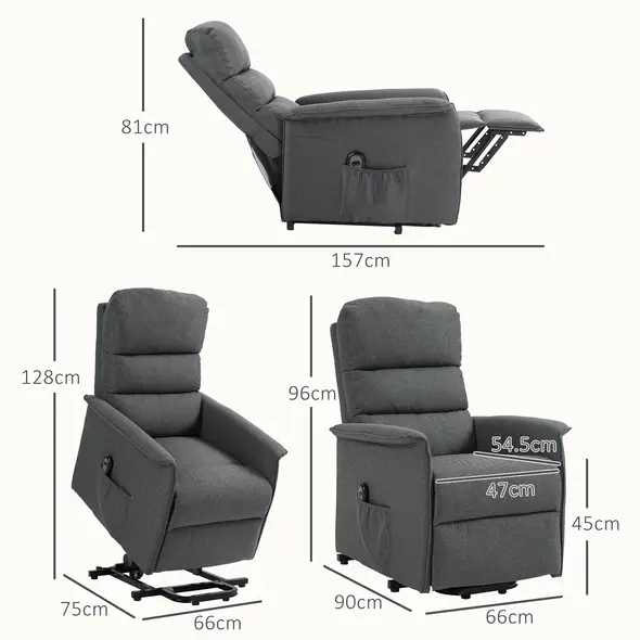 HOMCOM Electric Riser Recline Armchair, with Footrest - Dark Grey - 2