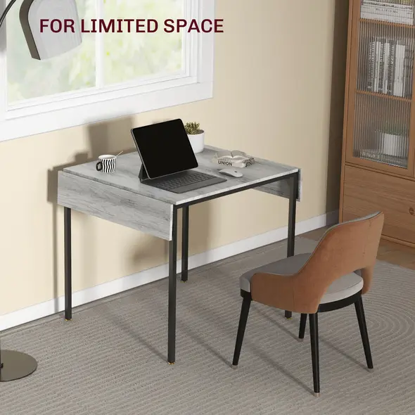 HOMCOM Four-Person Drop Leaf Dining Table - Grey - 4