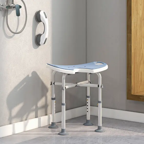 HOMCOM 39-51.5cm 'U' Seat Padded Shower Stool - Light Blue - 1