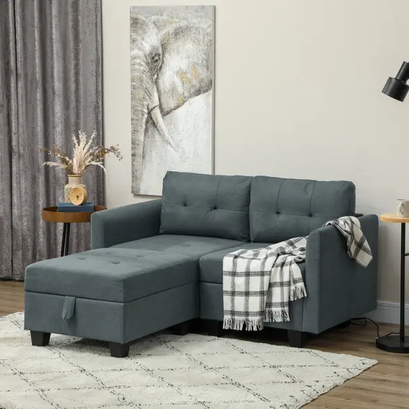 HOMCOM 'L' Shape Modular Storage Sofa - Dark Grey - 1