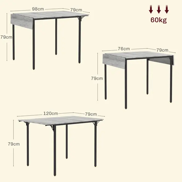 HOMCOM Four-Person Drop Leaf Dining Table - Grey - 2