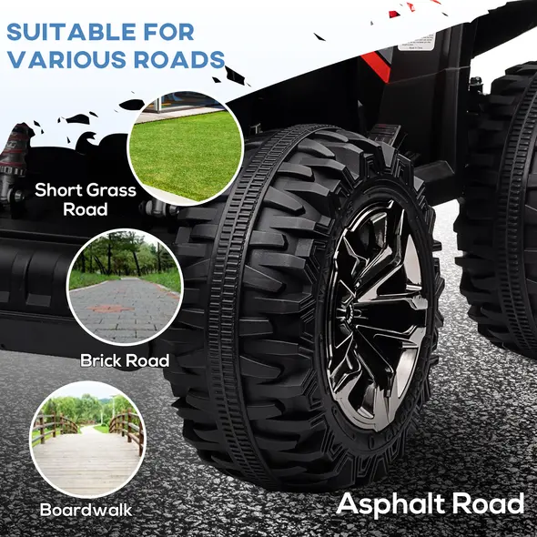 HOMCOM 12V Quad Bike ATV with LED Lights, Music, Backrest, Forward, Backward, Red - 7