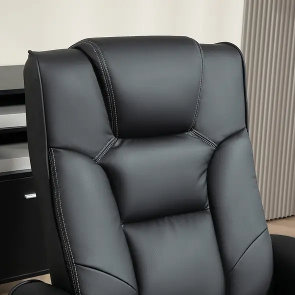 HOMCOM Faux Leather Manual Recliner and Footstool Set - Black - 7