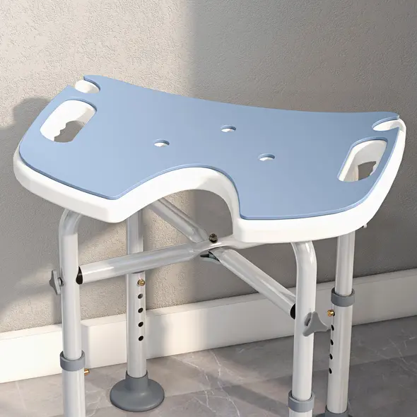HOMCOM 39-51.5cm 'U' Seat Padded Shower Stool - Light Blue - 8