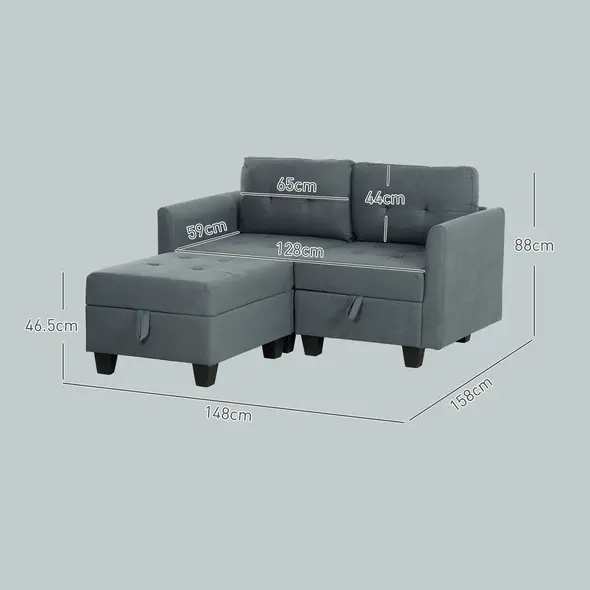 HOMCOM 'L' Shape Modular Storage Sofa - Dark Grey - 2