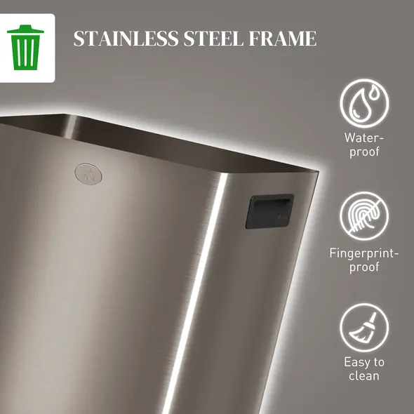 HOMCOM 40L Dual Compartment Stainless Steel Bin, with Deodoriser Holders - Gold Tone - 7