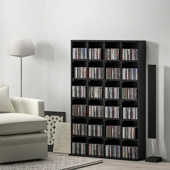 HOMCOM CD Storage Unit with Adjustable Shelves, 89 x 130.5 cm, Black - 1