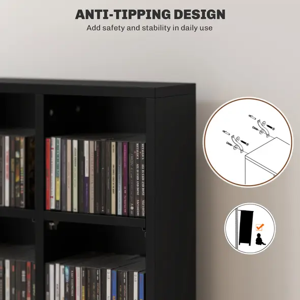 HOMCOM CD Storage Unit with Adjustable Shelves, 89 x 130.5 cm, Black - 5