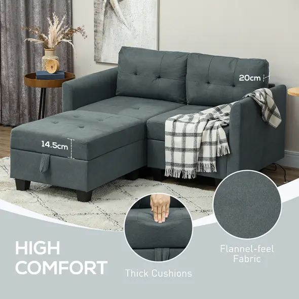 HOMCOM 'L' Shape Modular Storage Sofa - Dark Grey - 5