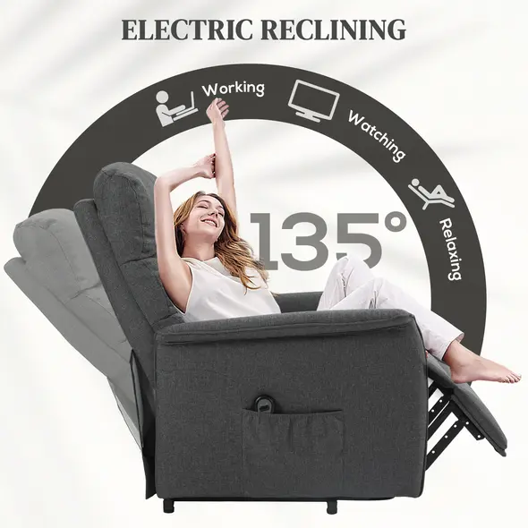 HOMCOM Electric Riser Recline Armchair, with Footrest - Dark Grey - 4