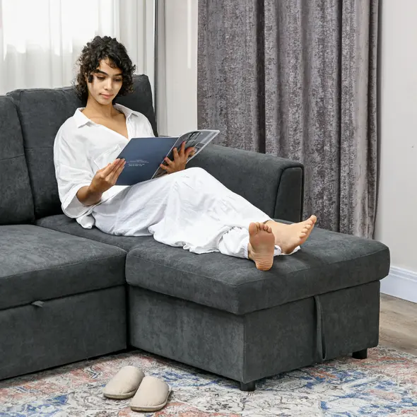 HOMCOM 3 Seater Sofa Bed, Pull Out Sofa Bed with Storage for Living Room, Dark Grey - 7