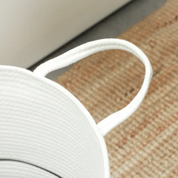 HOMCOM 36L Cotton Rope Laundry Basket, with Handles - Cream White - 7