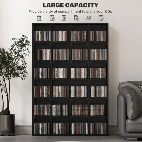 HOMCOM CD Storage Unit with Adjustable Shelves, 89 x 130.5 cm, Black - 3