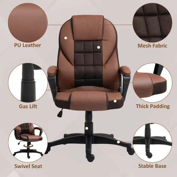 HOMCOM Faux Leather Office Chair - Brown - 4