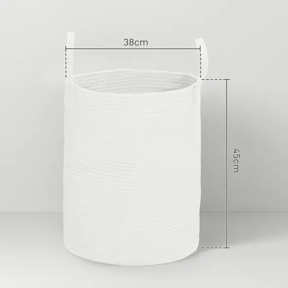 HOMCOM 36L Cotton Rope Laundry Basket, with Handles - Cream White - 2