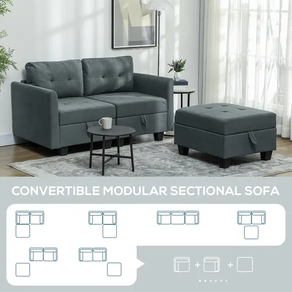 HOMCOM 'L' Shape Modular Storage Sofa - Dark Grey - 3