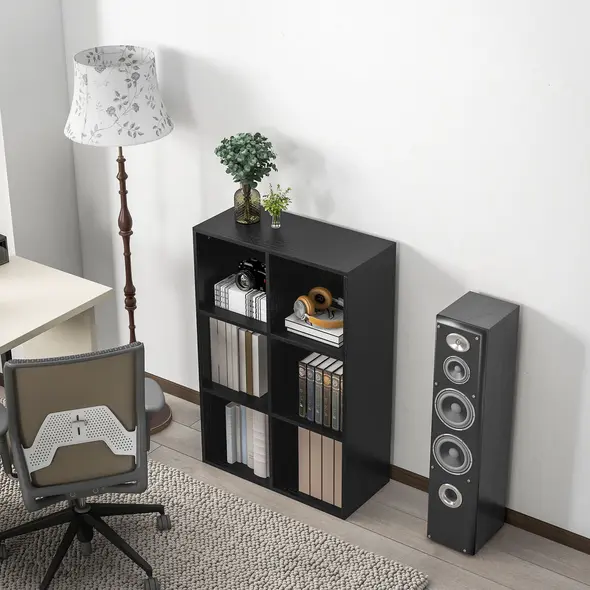HOMCOM Six-Cube Bookcase - Black Wood Effect - 8