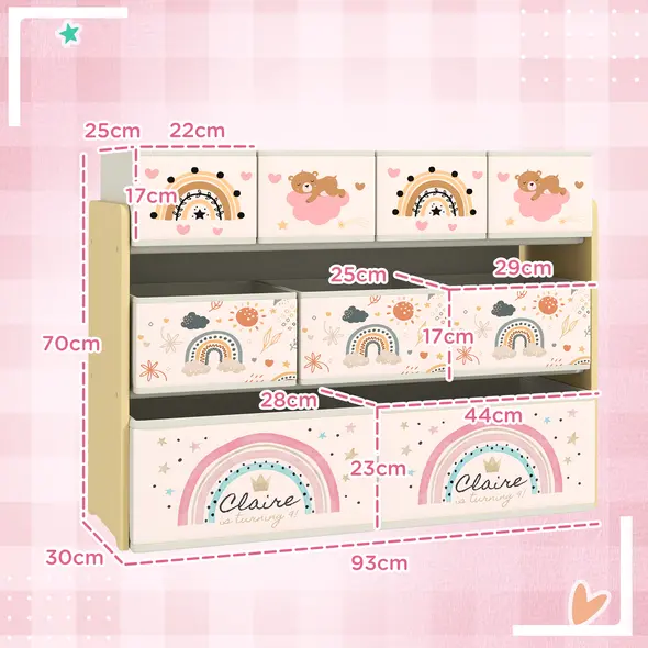 AIYAPLAY 3-Tier Kids Storage Unit with 9 Non-Woven Fabric Boxes for Toys, Books, for Bedroom, Nursery, Yellow - 2