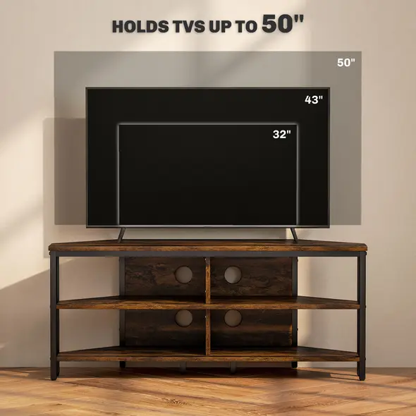 HOMCOM Industrial-Style Corner TV Unit - Black/Brown - 6