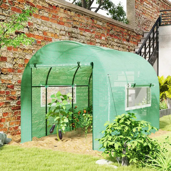 Outsunny 300 x 200cm Walk-In Polytunnel Greenhouse - Green - 1