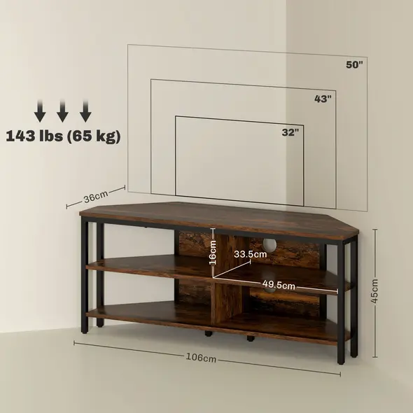 HOMCOM Industrial-Style Corner TV Unit - Black/Brown - 2