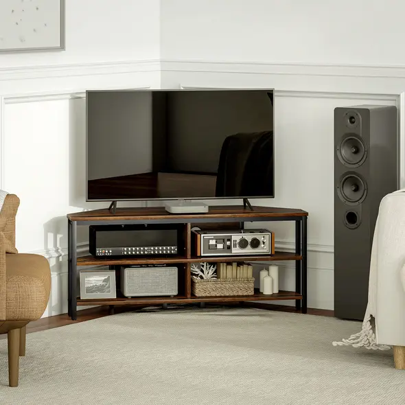 HOMCOM Industrial-Style Corner TV Unit - Black/Brown - 8