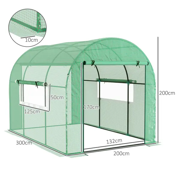Outsunny 300 x 200cm Walk-In Polytunnel Greenhouse - Green - 2