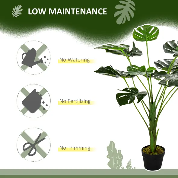 HOMCOM 2 Pack Decorative Artificial Monstera Plants in Pot Fake Plants for Home Indoor Outdoor Decor, 85cm, Green - 4