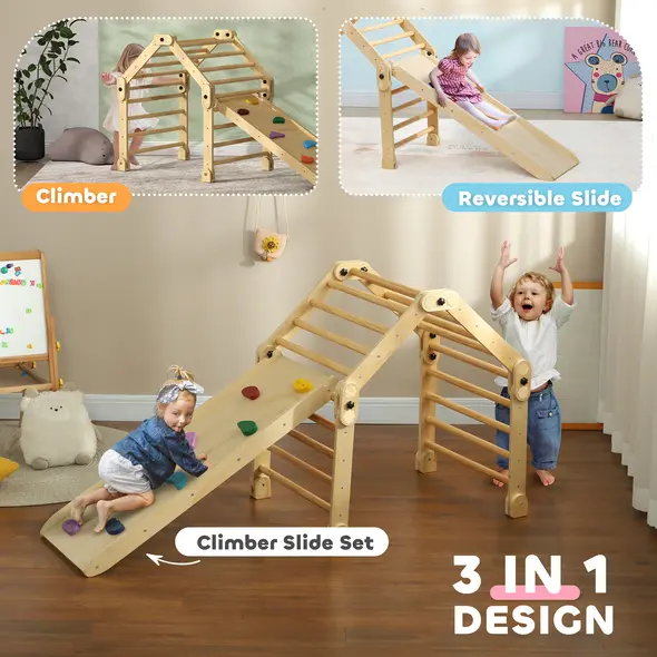 AIYAPLAY 3 in 1 Kids Climbing Set Indoor with Sliding Ramp, Foldable design, Gift for 2-6 Years Old - 3