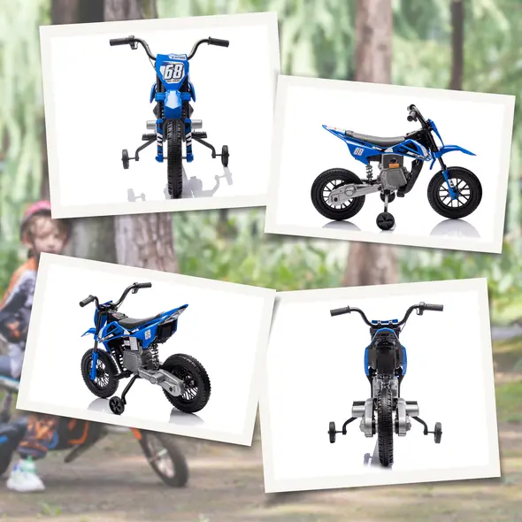 AIYAPLAY 12V Kids Electric Motorbike, Kids Electric Ride on motorcycle w/ Twist Grip Throttle, Training Wheels, Blue - 8