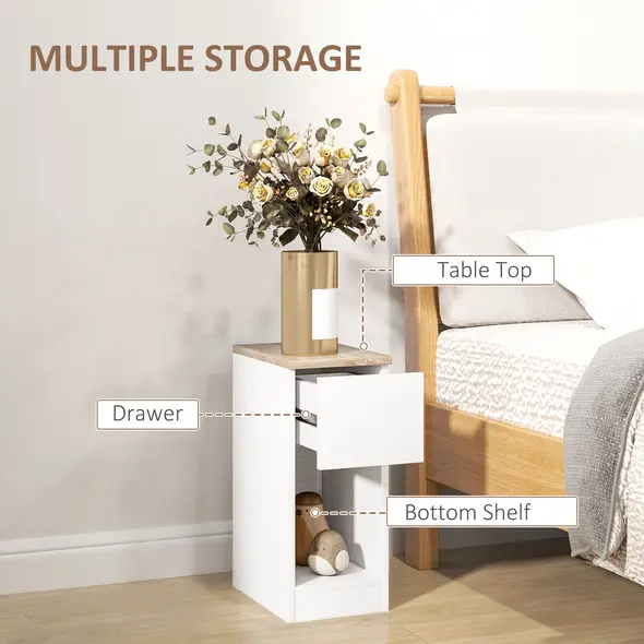 HOMCOM Set of Two Modern Storage Bedside Tables - White - 3