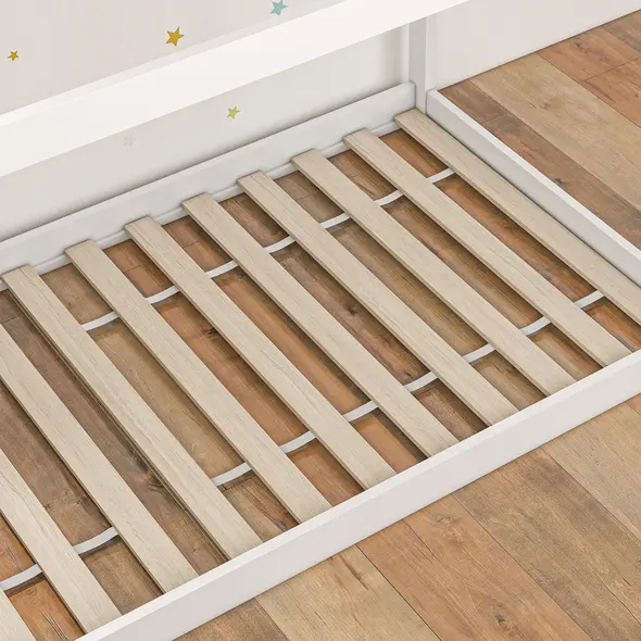 HOMCOM Single Bed Frame, House Scandinavian Style Wooden Bed Frame for 90W x 190Dcm Mattress, Pine Wood Bed Base, White - 7