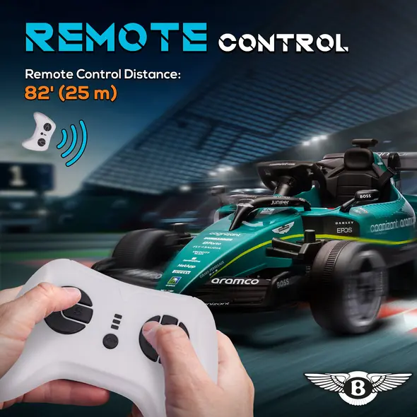 AIYAPLAY Aston Martin Licensed 12V Kids Ride on Racing Kart w/ Bluetooth, 4 Suspension Wheels, Music Lights Horn, Green - 5