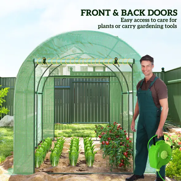 Outsunny 300 x 200cm Walk-In Polytunnel Greenhouse - Green - 4