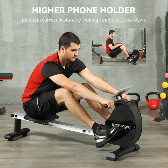 SPORTNOW Folding Magnetic Rowing Machine, with 16-Level Adjustable Resistance, Black - 6