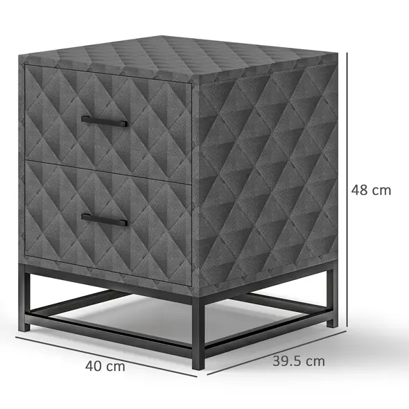 HOMCOM Bedside Tables Set of 2, Modern Bedside Table Nightstand with 2 Drawers, Bedside Cabinet Sofa Side Table with Storage, Steel Legs for Bedroom, Living Room, Grey - 2