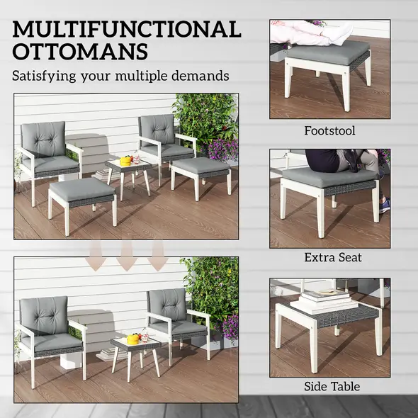 Outsunny Five-Piece Rattan Patio Set, with Wood-Top Table - Grey - 4