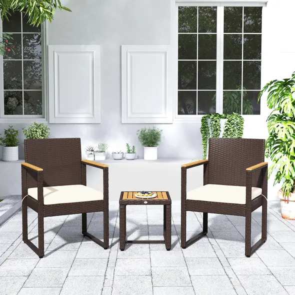 Outsunny Three-Piece Rattan Chair Set - White - 7