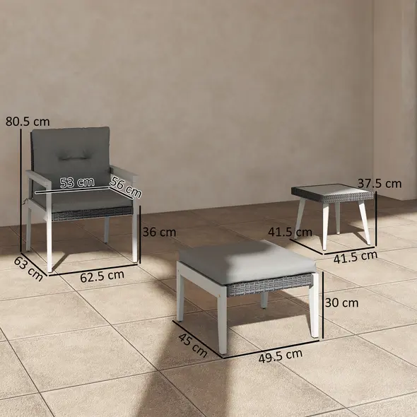 Outsunny Five-Piece Rattan Patio Set, with Wood-Top Table - Grey - 2