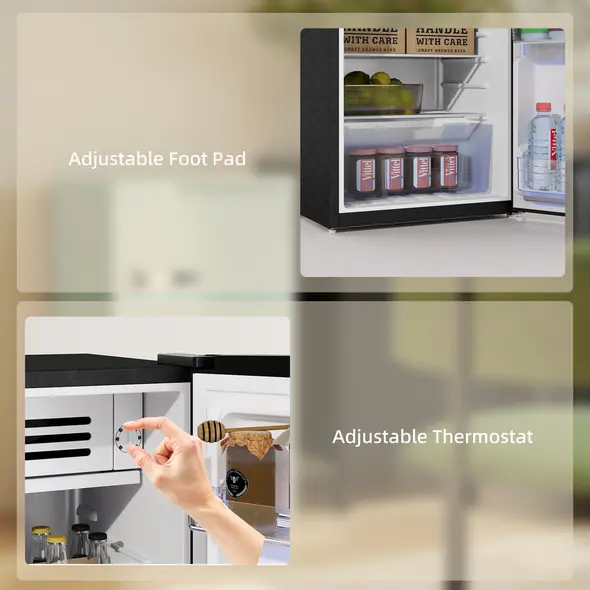 HOMCOM Under Counter Fridge, 85L Small Retro Refrigerator with Chiller Box, Adjustable Thermostat, Glass Shelves, Black - 6